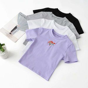 Round Neck Short Sleeves Slim Slimming Short